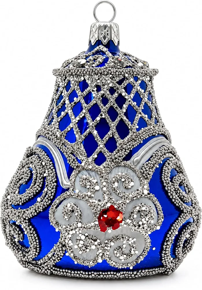 Main image of a royal blue glass bell ornament