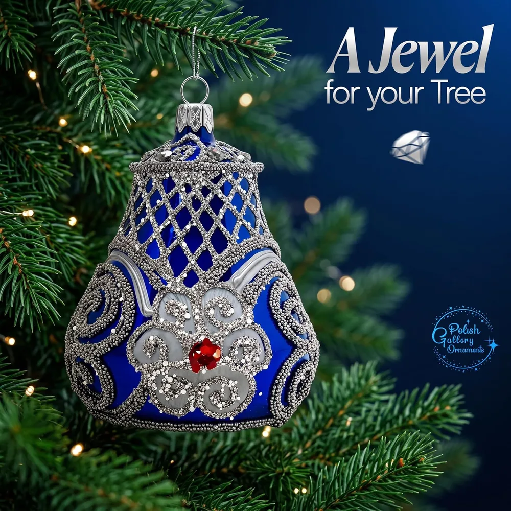 Royal Blue Glass Bell Ornament, designed by Shaazford for Polish Gallery