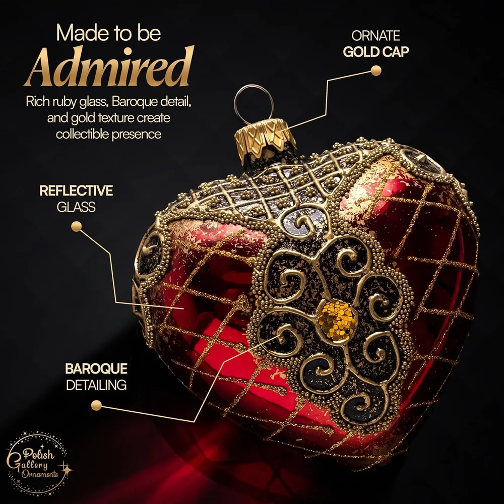 Palace Red Glass Heart Ornament, designed by Shaazford for Polish Gallery