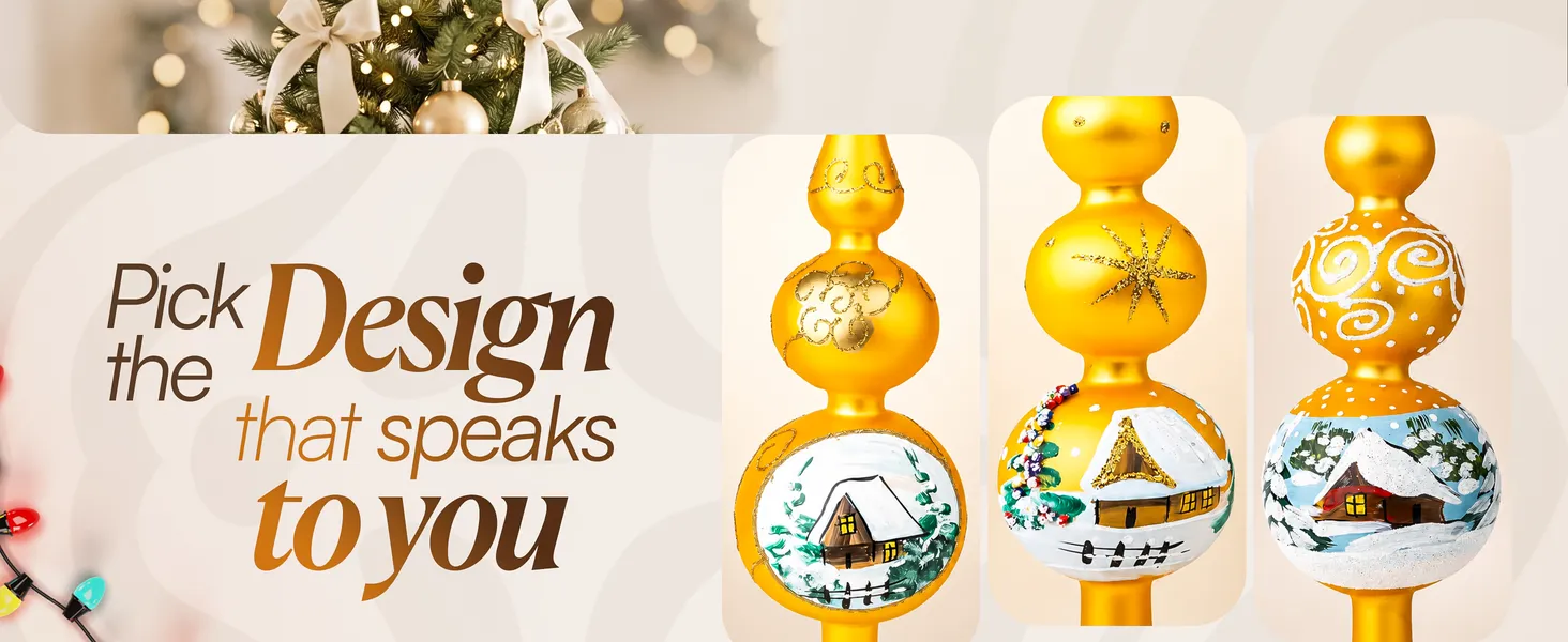 Gold Swirl Glass Tree Topper Premium A+ module 4: Pick the design: Wave, Snowflake, Swirl