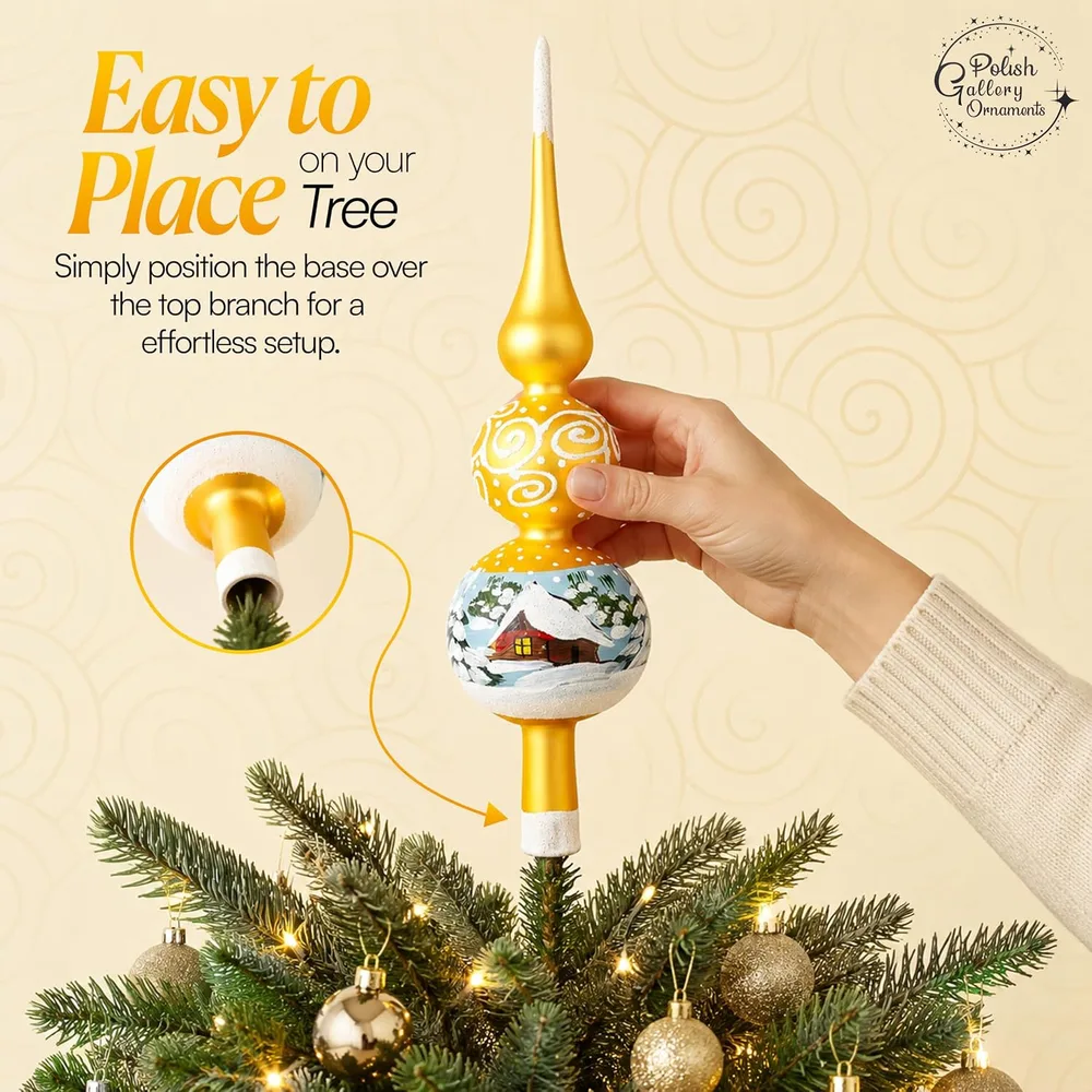Gold Swirl Glass Tree Topper, listing image 4: Easy to place
