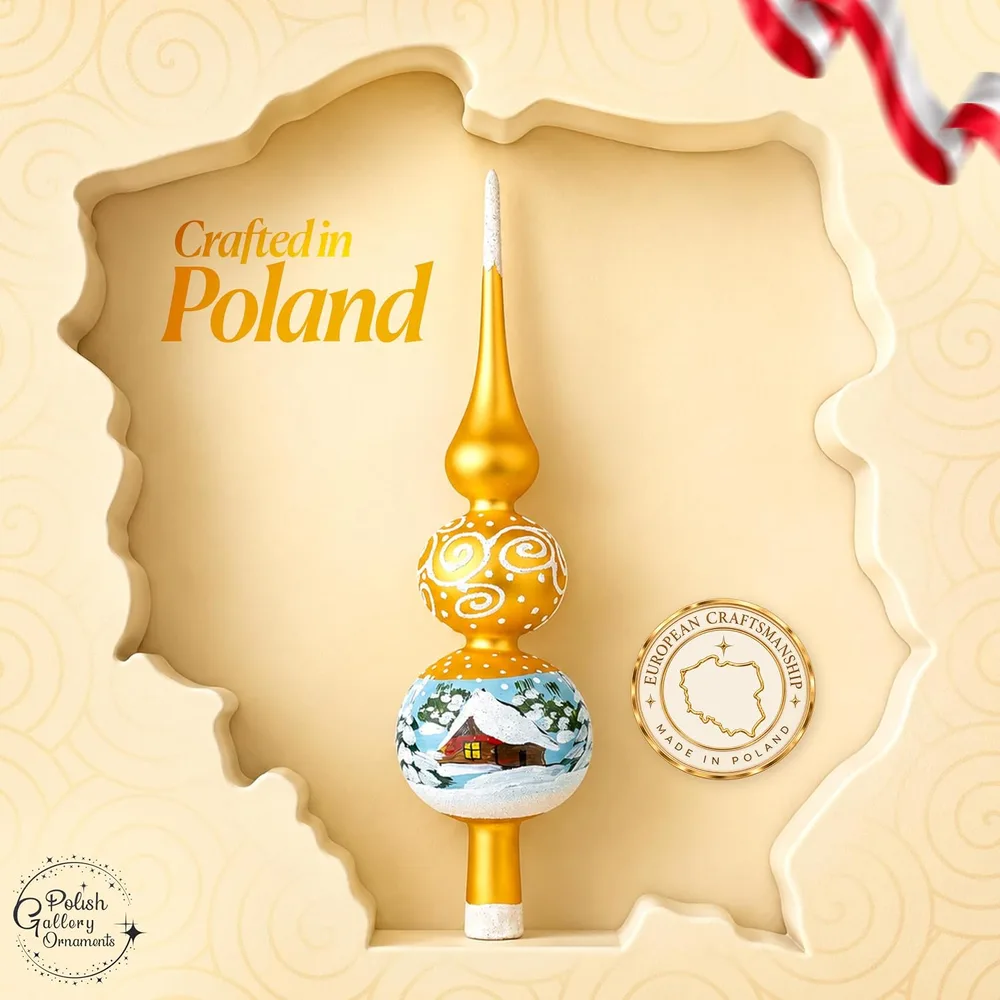 Gold Swirl Glass Tree Topper, listing image 6: Crafted in Poland