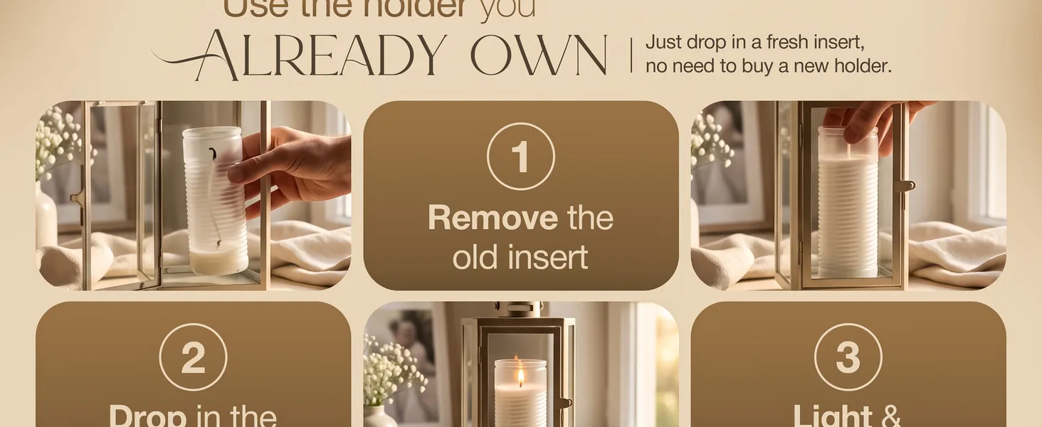Prayer Candle Inserts, 54 Pack Premium A+ module 3: Use the holder you already own, in three steps