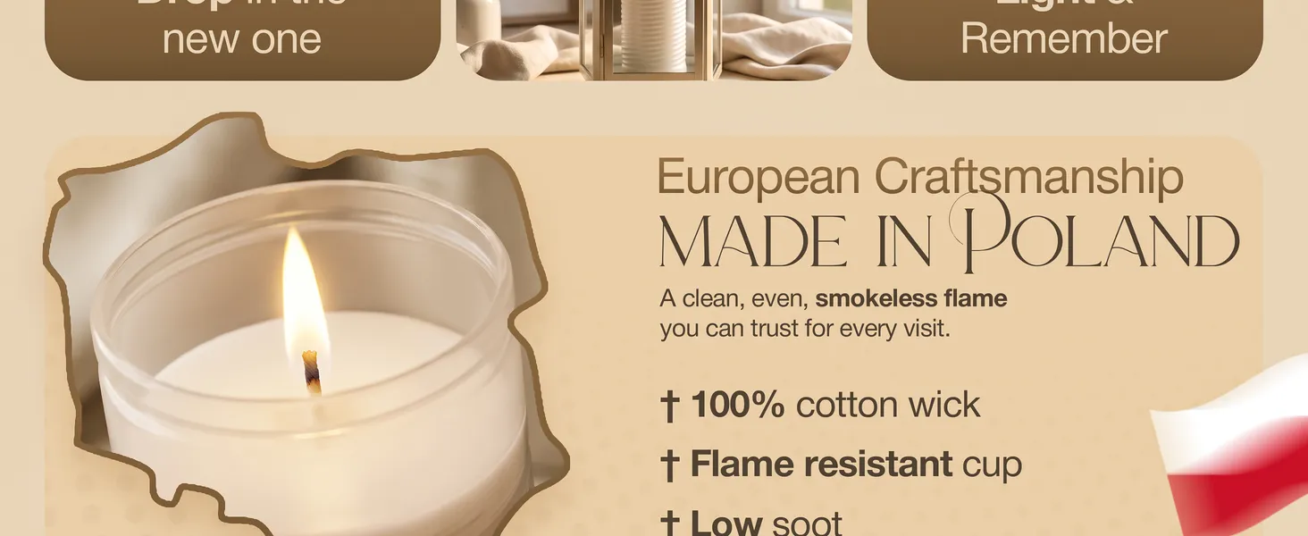 Prayer Candle Inserts, 54 Pack Premium A+ module 4: European craftsmanship, made in Poland