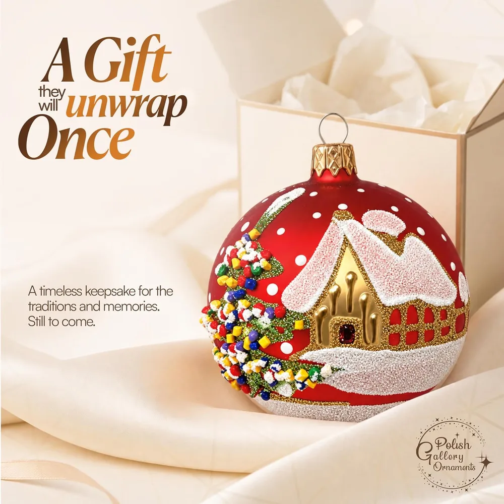 Slot 7: red glass ornament in a cream gift box