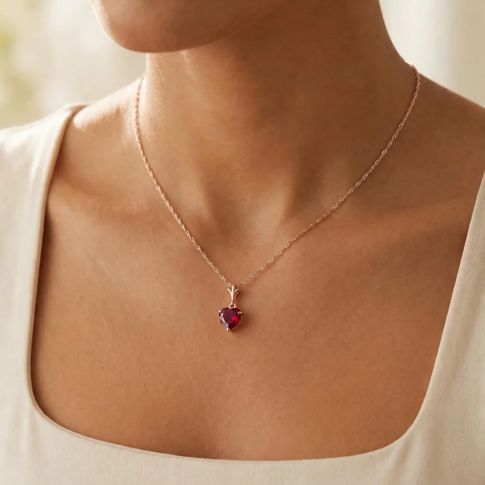 Ruby Heart Pendant Necklace, listing image 5: On the model