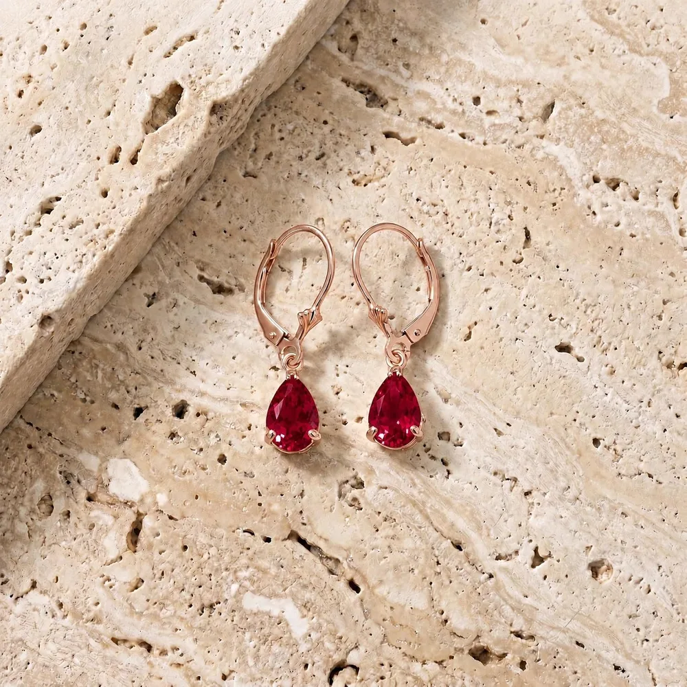 Ruby Pear Drop Earrings, designed by Shaazford for Galaxy Gold