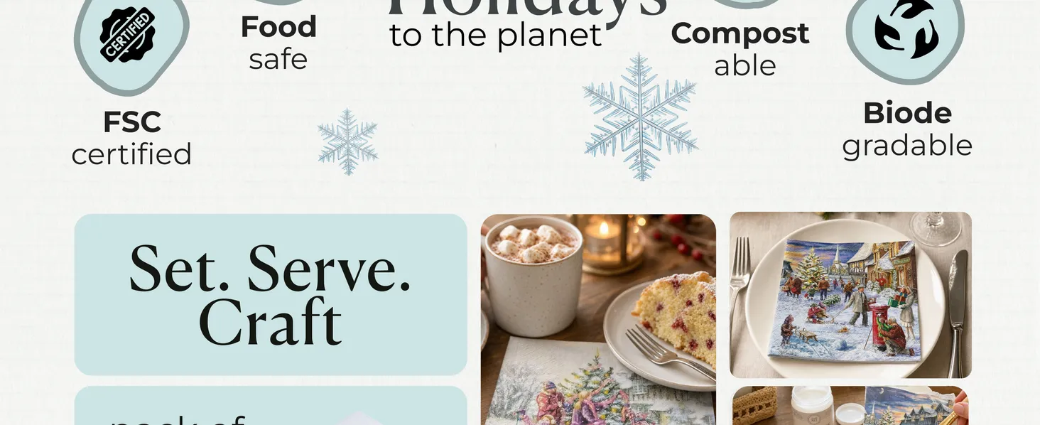 Snowy Village Christmas Napkins Premium A+ module 5: Set. Serve. Craft. Pack of 20