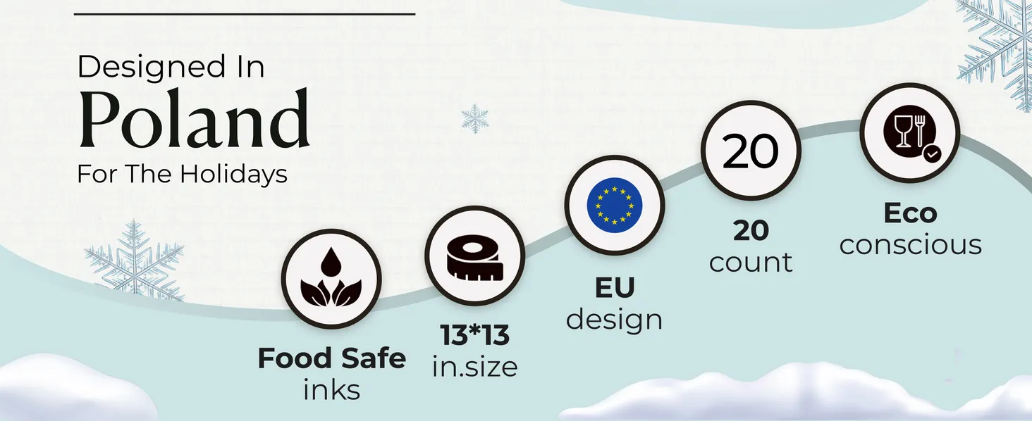 Snowy Village Christmas Napkins Premium A+ module 7: Designed in Poland for the holidays