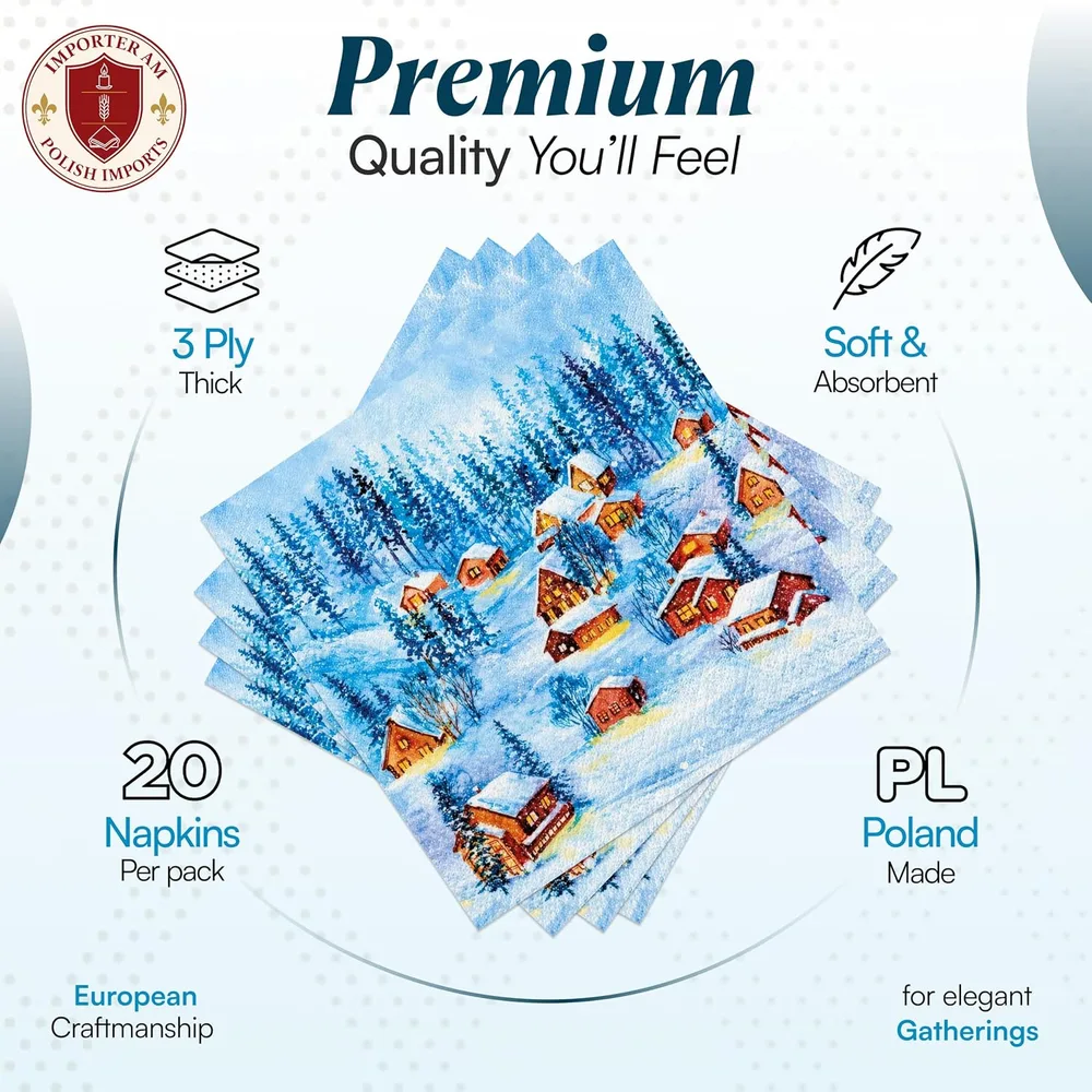 Listing image: premium 3 ply napkins, 20 count, made in Poland