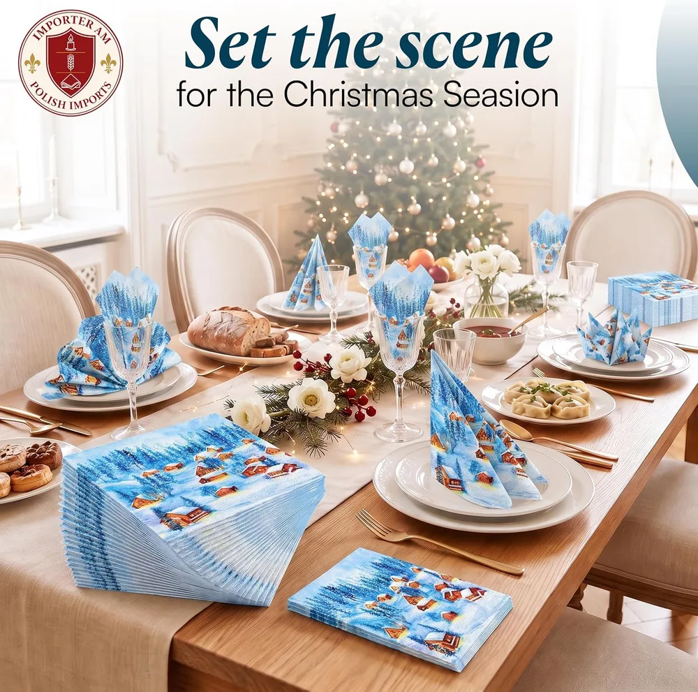 Snowy Village Christmas Napkins, designed by Shaazford for Importer AM