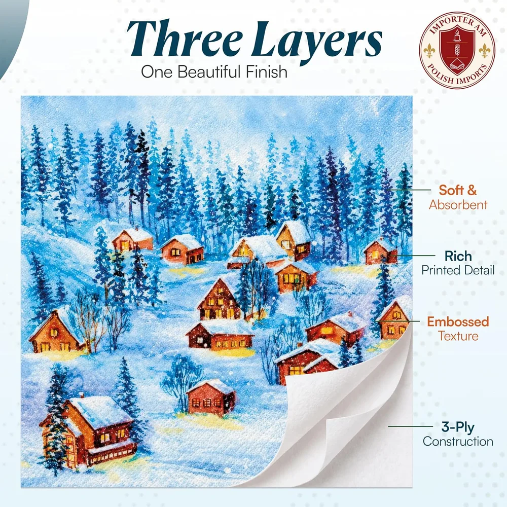 Snowy Village Christmas Napkins, listing image 5: Three layers