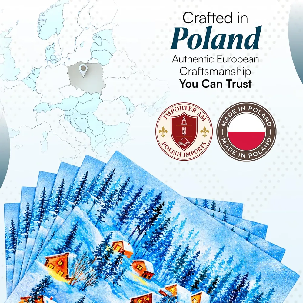 Snowy Village Christmas Napkins, listing image 7: Crafted in Poland